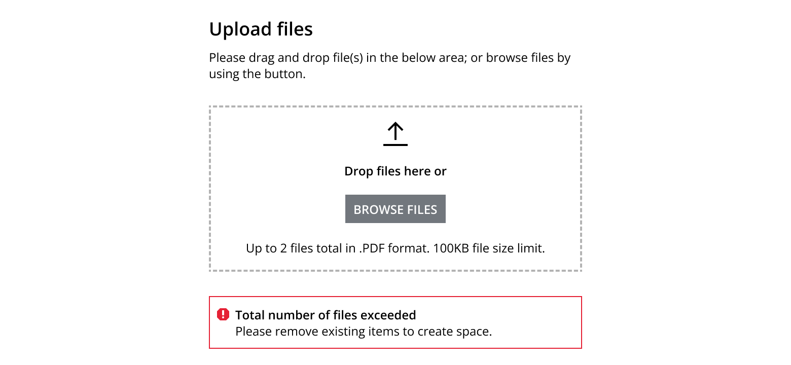 File upload with a group error mesage banner.